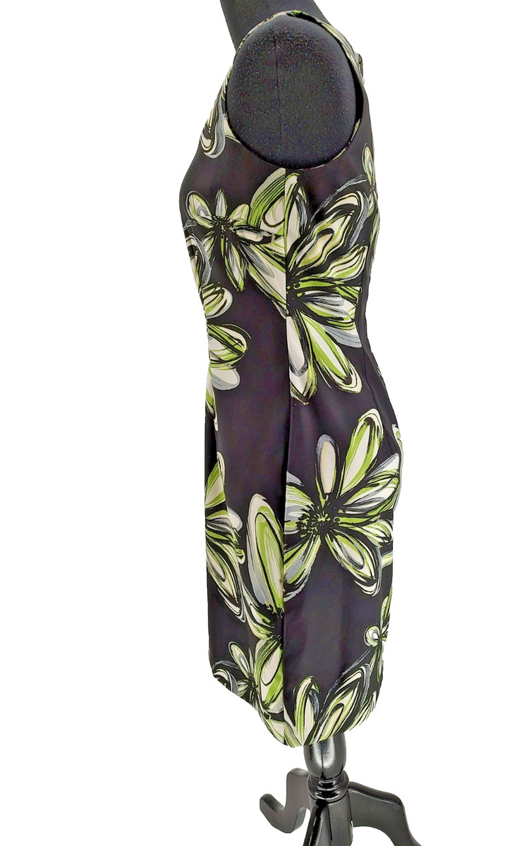 AGB Woman's Black Green Sheath Dress Size 6 Back Zip Modest No Slit Office Chic View 3
