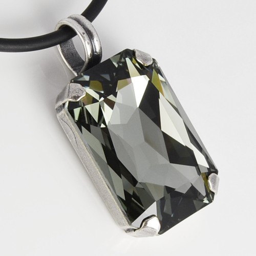 Grevenkämper Halskette Swarovski Kristall Silber Rechteck grau Black Diamond - Bild 3 von 8
