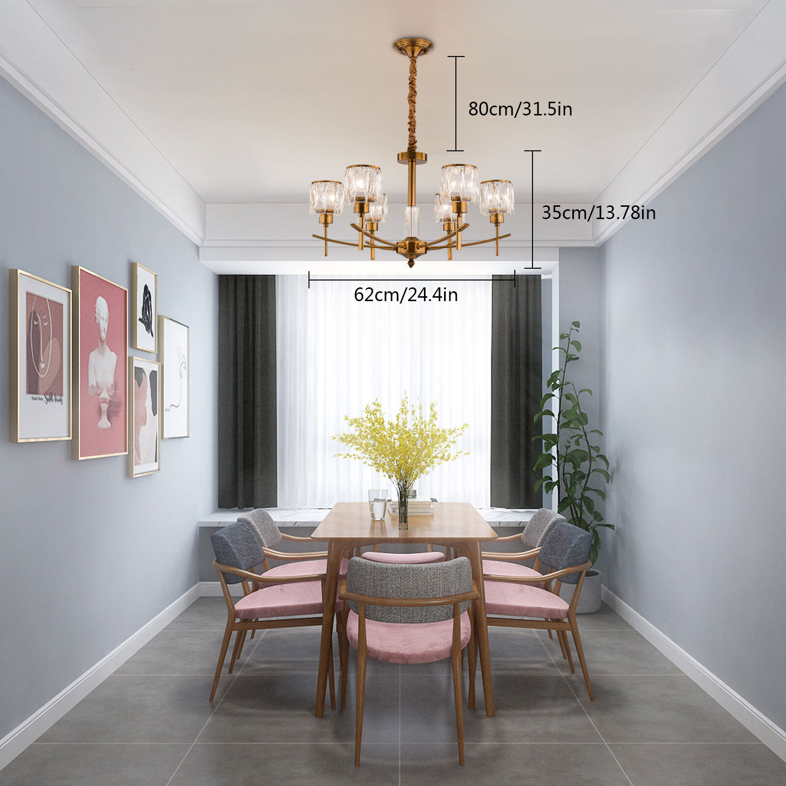 Modern 6-Light Crystal Chandelier LED Pendant Lamp for Dining Room or Bedroom 265V