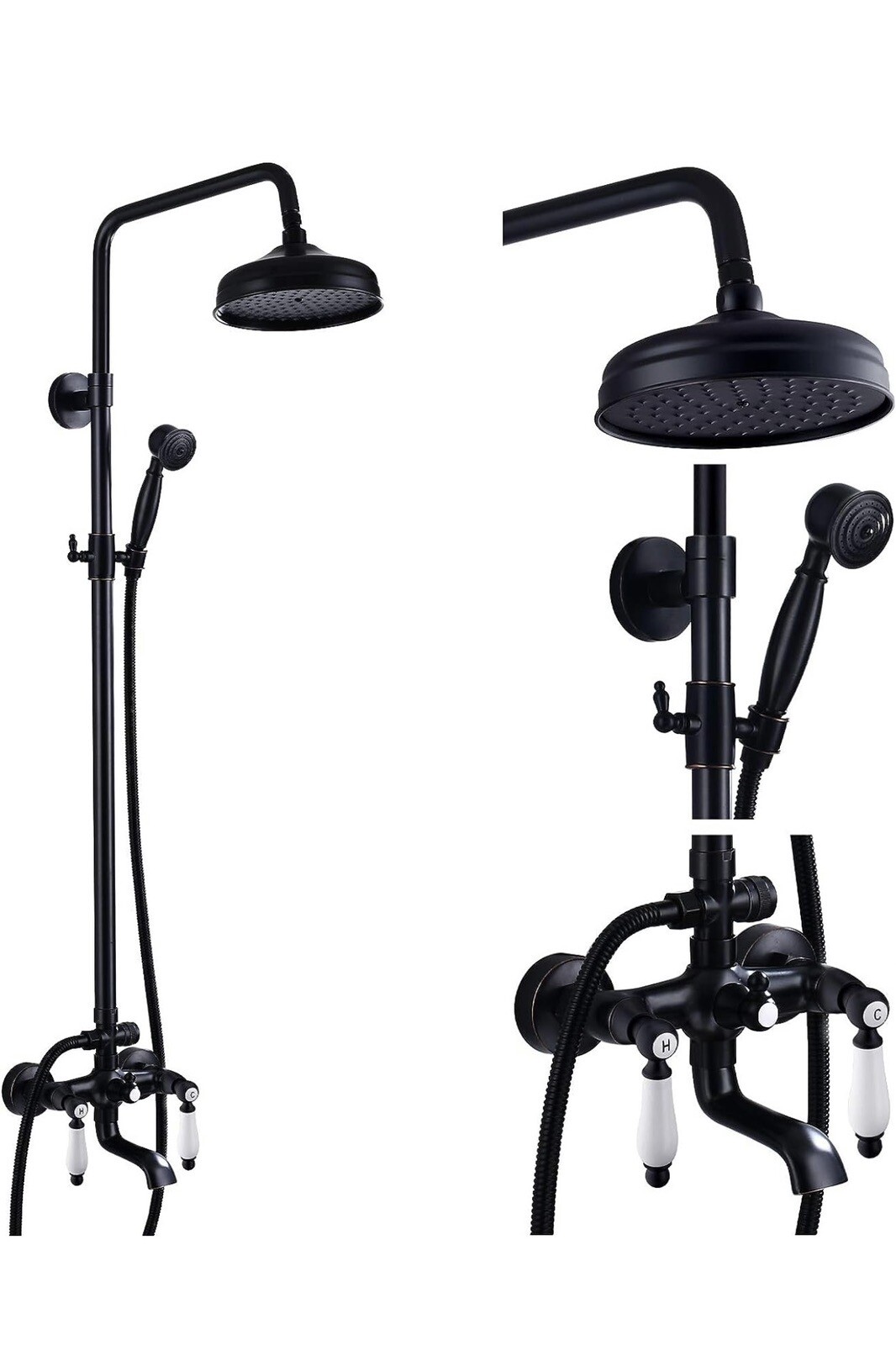 Oil Rubbed Bronze Shower Faucet 8-Inch Luxury Rainfall Shower Head Fixture with