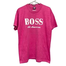 Vintage BOSS All American Pink T-Shirt XL Single Stitch Screen Stars Made USA