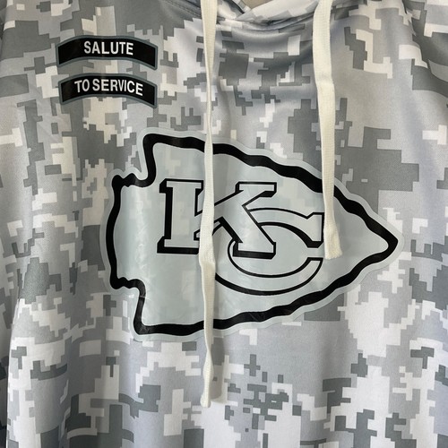 NIKE KANSAS CITY CHIEFS FELPA CON CAPPUCCIO UOMO BIANCA SALUTO AL SERVIZIO MANICA LUNGA Taglia 3XL - Foto 5 di 9