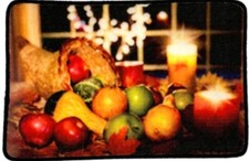 Printed Nylon Kitchen Rug nonskid 18"x28" AUTUMN FRUITS CANDLES, rec., EHF