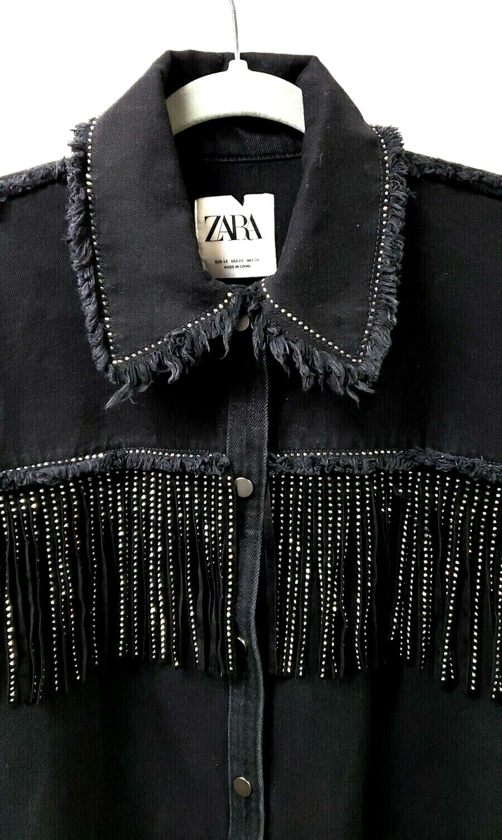ジャケット・アウター zara BLACK denim jacket S size New Zara Denim Jacket w Text Black S Small rip trucker jeans