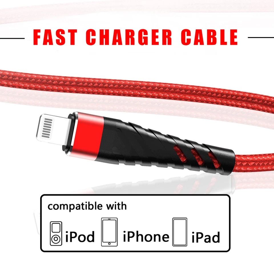 Cable Cargador Rápido Trenzado Resistente USB Lote Cable Para iPhone 14 13 12 11 X XR 8 Foto 2 de 4