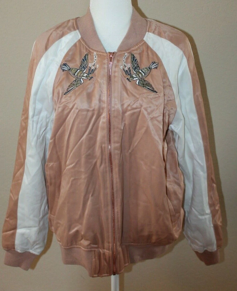 Kendall Kylie Mauve Varsity Bomber Jacket Pacsun Freedom Birds NWT M