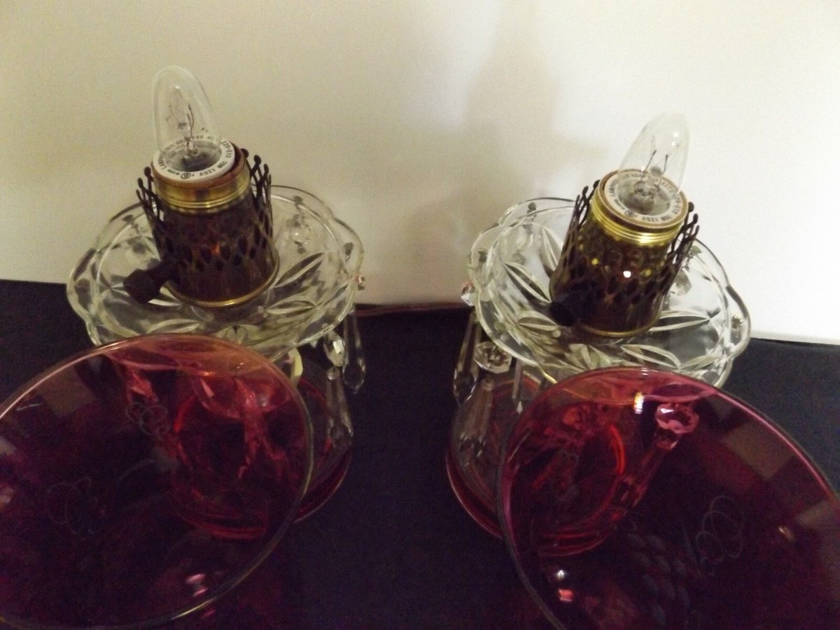 Vintage , Hurricane Cranberry Cristal Lamps | eBay