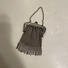 Chainmail Evening Purse Silver Tone with Strap Closing Clasp