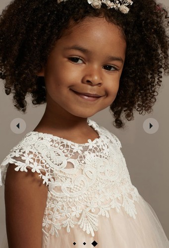 NEW David’s bridal flower girl dress sz 3 Venice lace Cap Sleeve Tulle Ivory - Picture 3 of 8