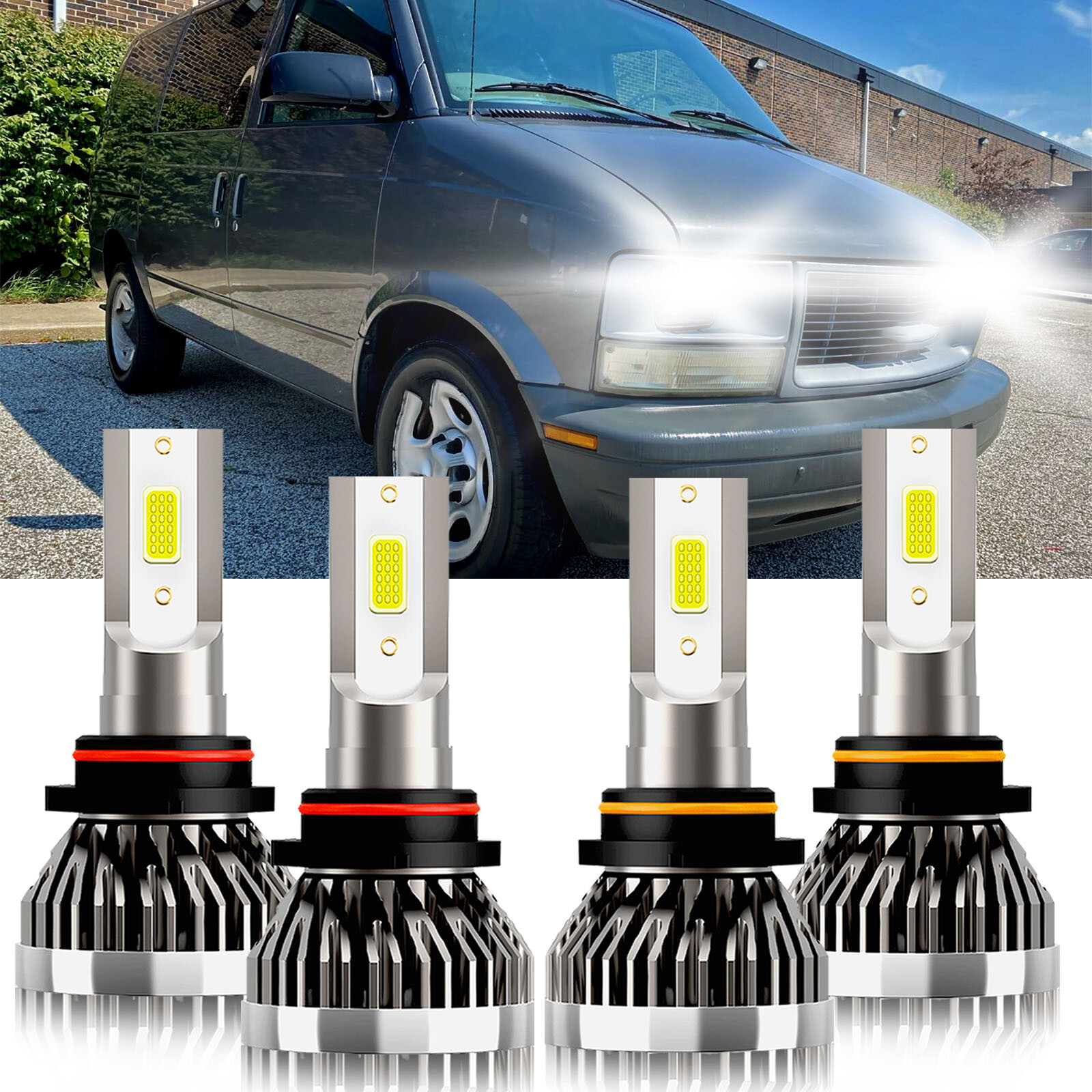 For GMC Safari 1995-2005 4x 9005 9006 LED Headlight Bulbs High/Low Beam Kit