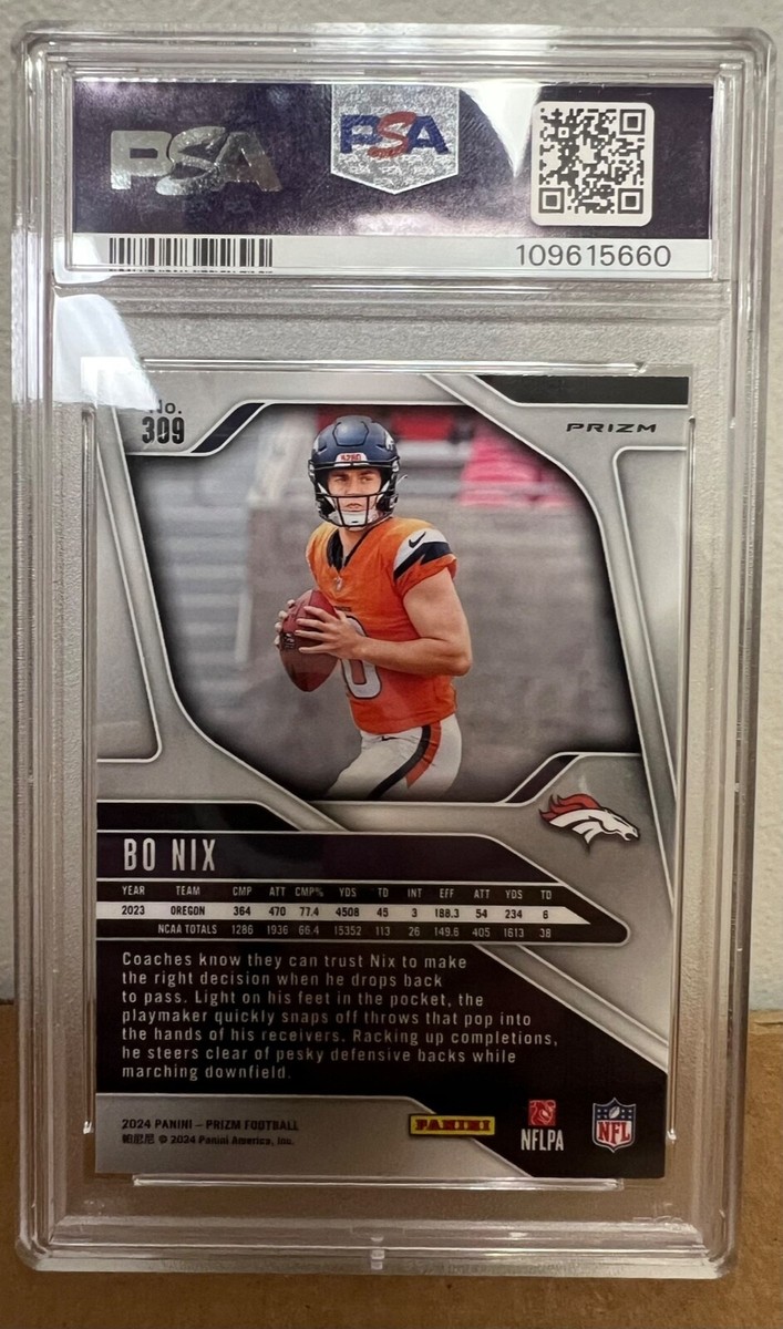 PSA 9 - 2024 Panini Prizm Neon Green Pulsar: Bo Nix 309 RC Rookie