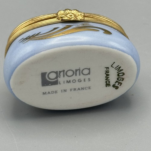 Vtg Artoria Limoges France Blue Oval Hinged Trinket Box Rose Bud Flower Clasp - Picture 3 of 8