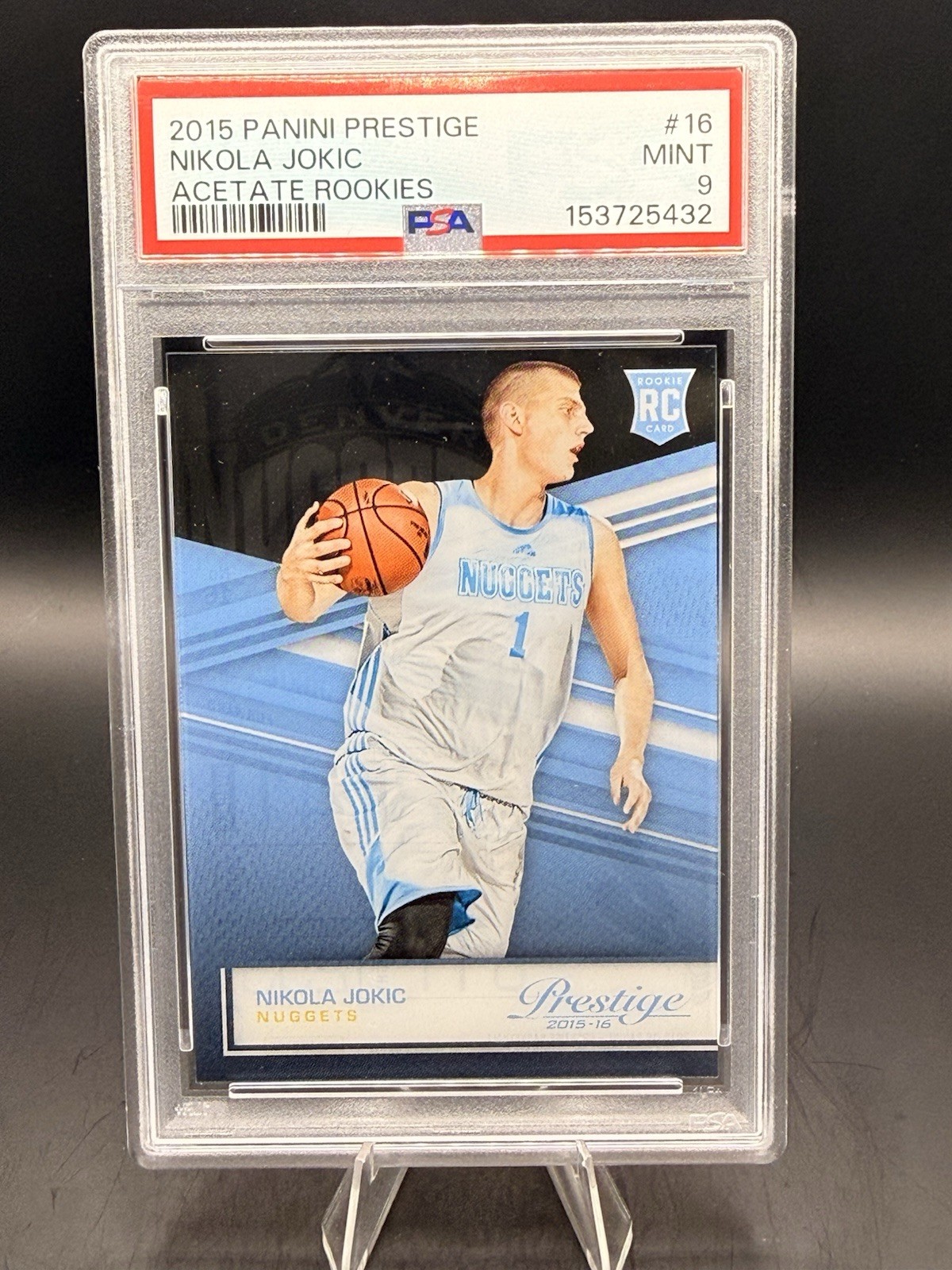 Nikola Jokic #16 Basketball Cards 2015 Panini Prestige Acetate Rookies trading card — raw and PSA graded price guide