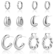 HILXURY 6 Pairs Gold Hoop Earrings for Women, 14K Plated Chunky Silver
