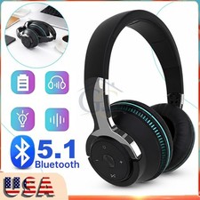 Wireless Bluetooth 5.1 Headphones Over Ear LED Headset Stereo Noise Cancelling