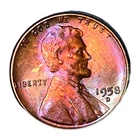 1958 D Lincoln Wheat Cent Penny GEM BU Monster Rainbow Toned Choice UNCIRCULATED