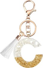 Suweibuke Cute Beige Key Chains for Women Girls, Initial Letter Keychains C