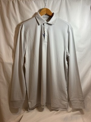 Southern Tide L/S Performance Polo Shirt Golf Men Heather Grey Stripe L NWT