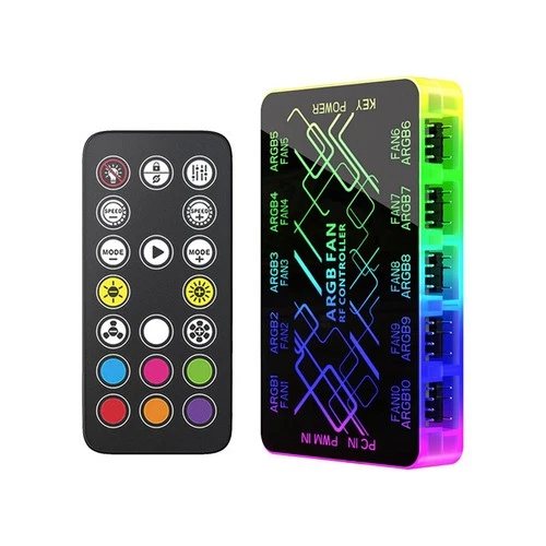 1 to 10 Chassis Hub Magnetic Base with Remote Control for ARGB & PWM Fans,6518