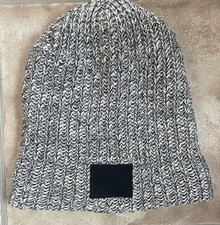 Love Your Melon black and white speckled floppy beanie hat, field hockey logo;OS