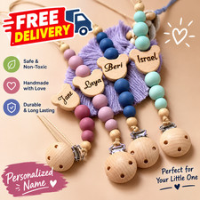 Personalised Baby Dummy Pacifier Chain Clip Wooden Custom New Born Gift