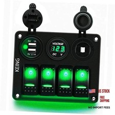4 Gang Waterproof Rocker Switch Panel Backlit 12V 24V LED Digital Green