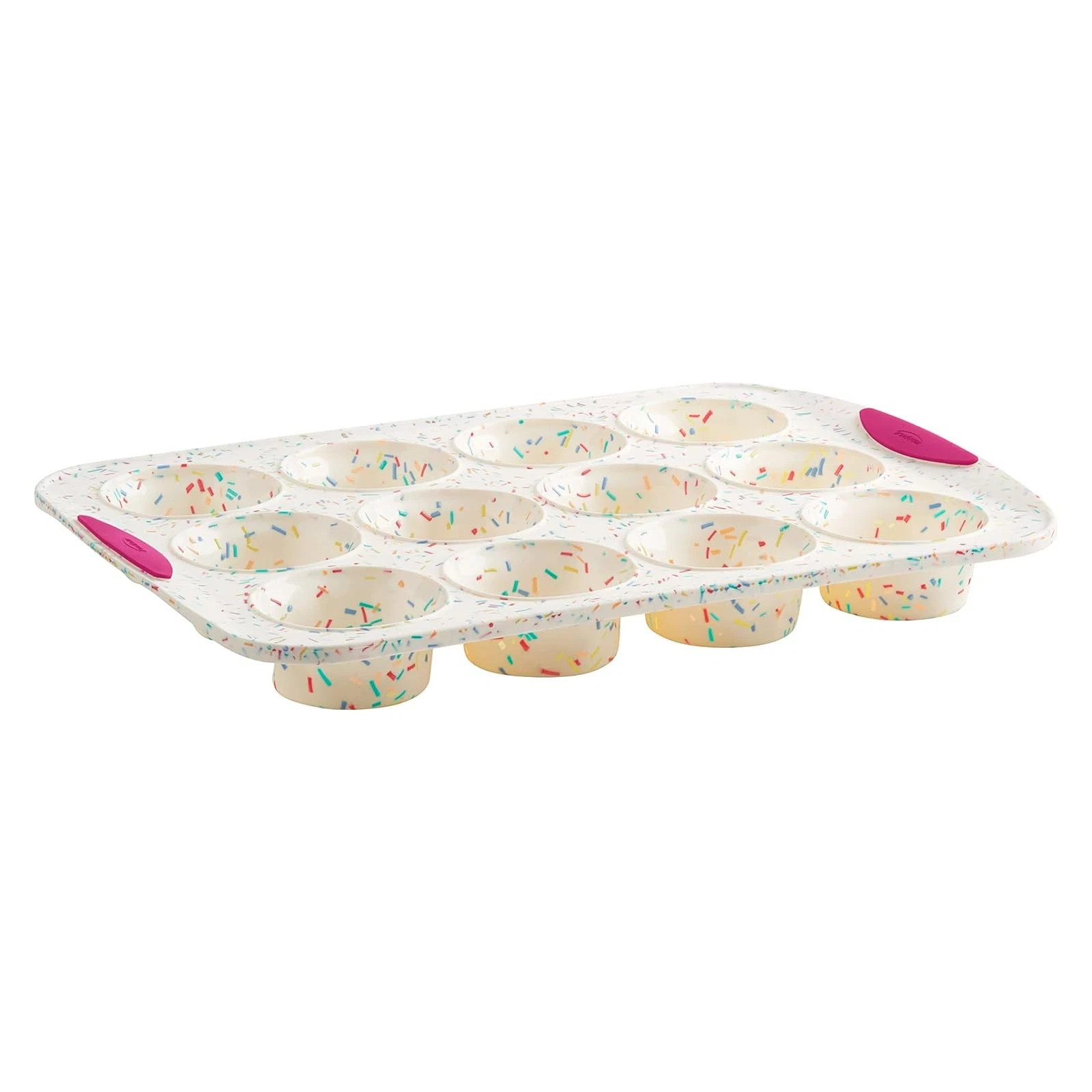 Trudeau 12 Cup Confetti Fuschia Silicone Muffin Pan Nonstick Dishwasher Safe
