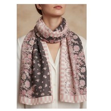 Liberty London Octavie Floral Silk Linen Scarf Pink Oblong 58x44 Light
