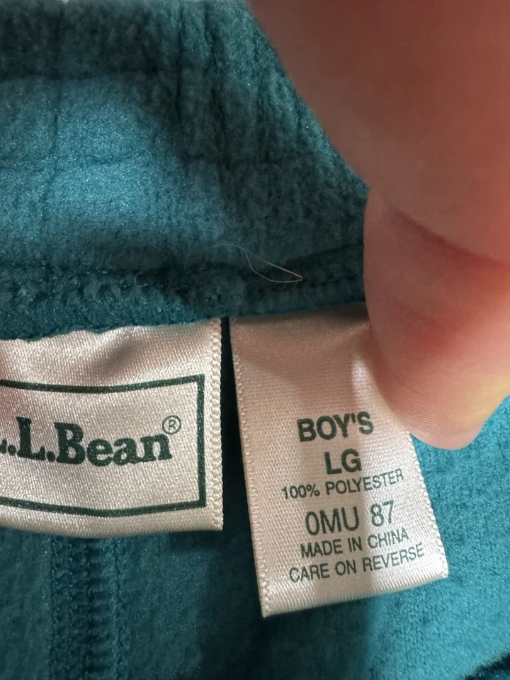 Vtg L.L. Bean Boys Large Pants 90s Teal Polyester Fleece - Image 2 of 4