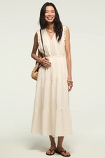 Lucky Brand Tiered Cotton White Midi Dress Women's Size Large L Whisper White