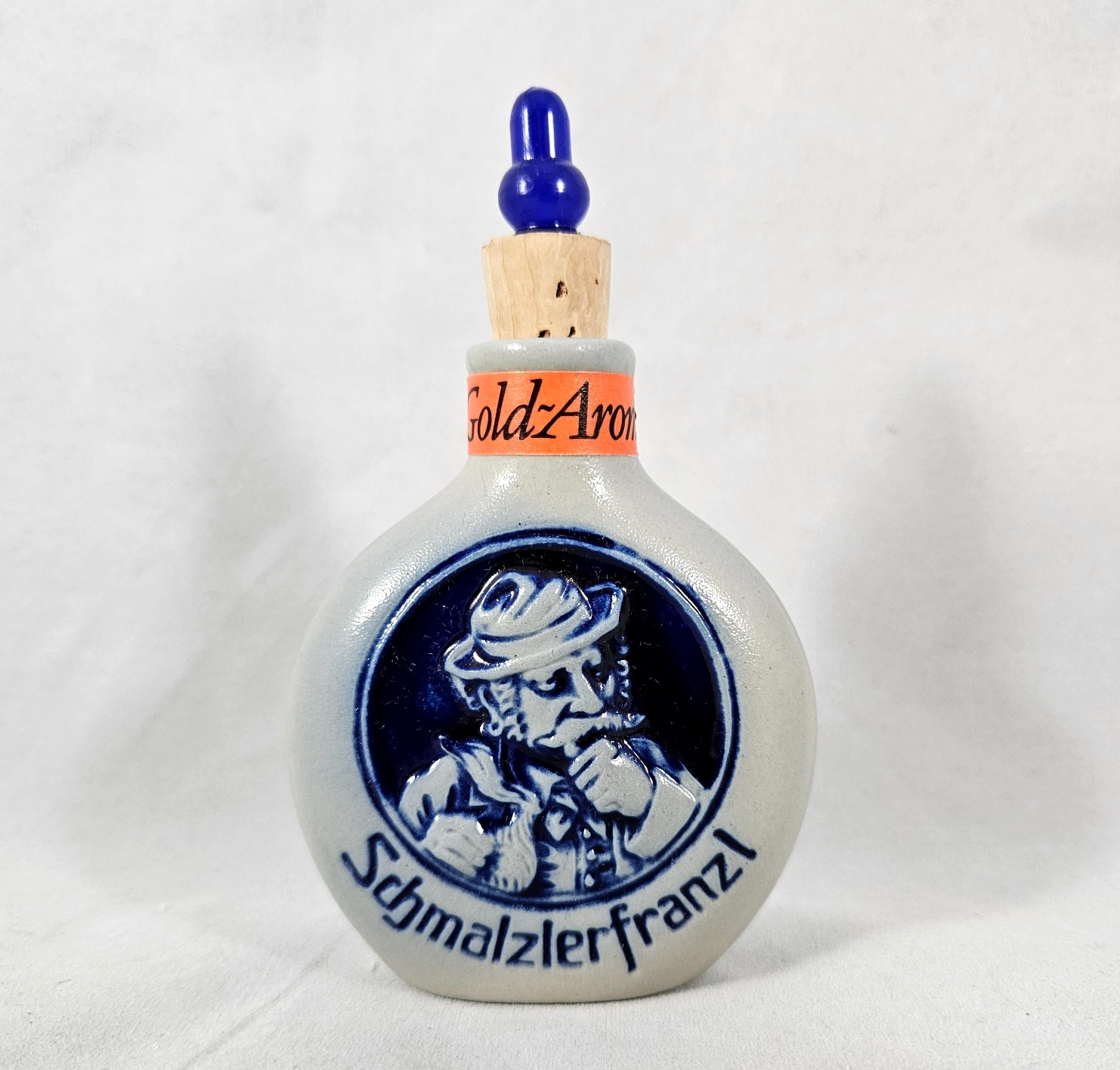 Vtg German Stoneware Empty Bottle Salt Glaze Schmalzerfranzl Stopper Bandana Set