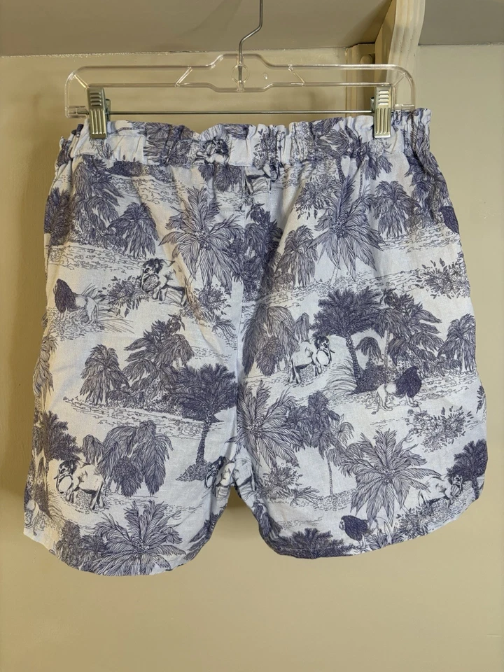 Pantalones Cortos JOHNNY WAS WORKSHOP Azul Estampado Selva Mezcla de Lino Cordón M Pull On Foto 4 de 4