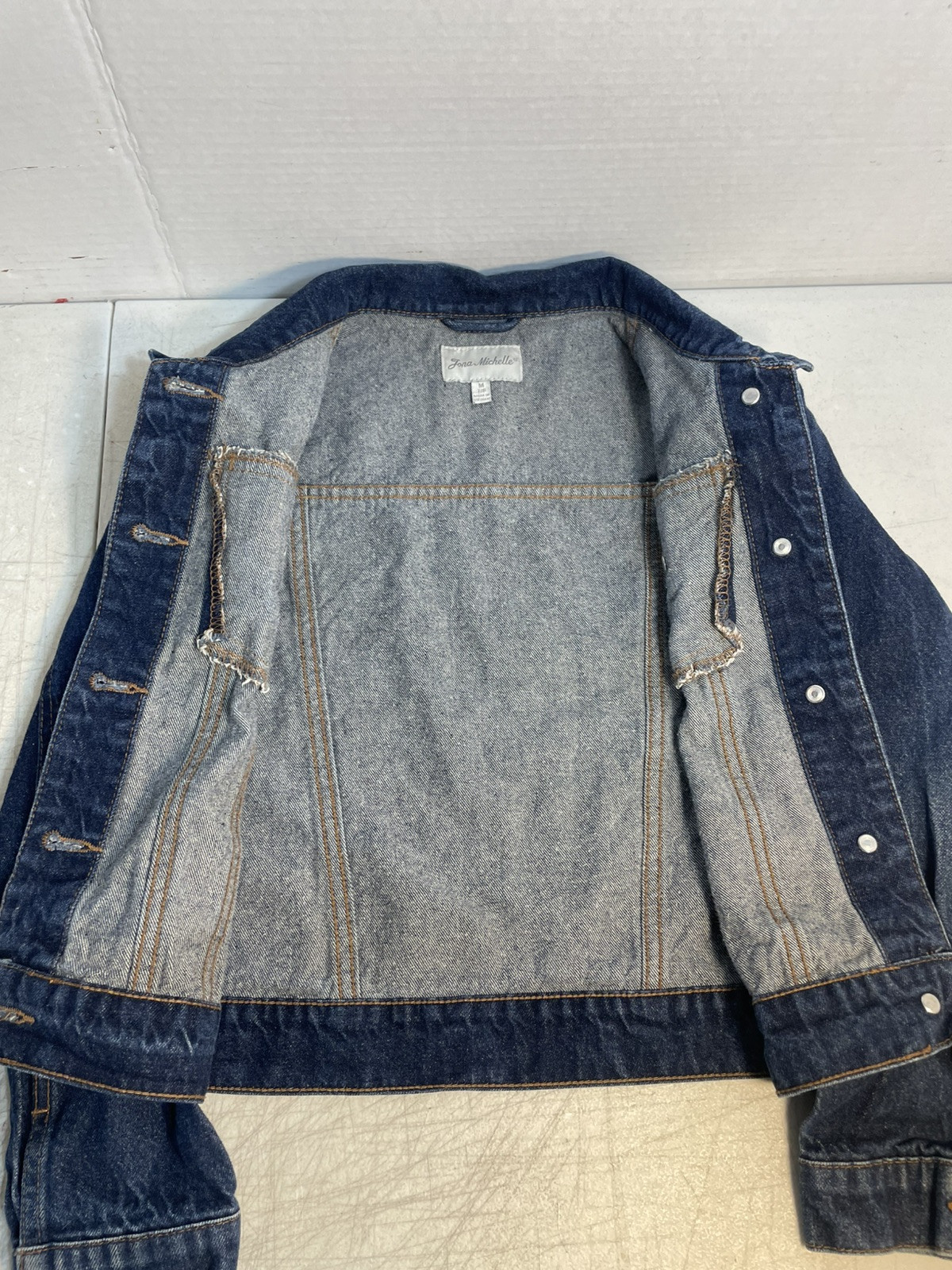 Jona Michelle Kids Blue Jean Jacket Girls 7/8 M Dark Wash Flower Detail Buttons image 4