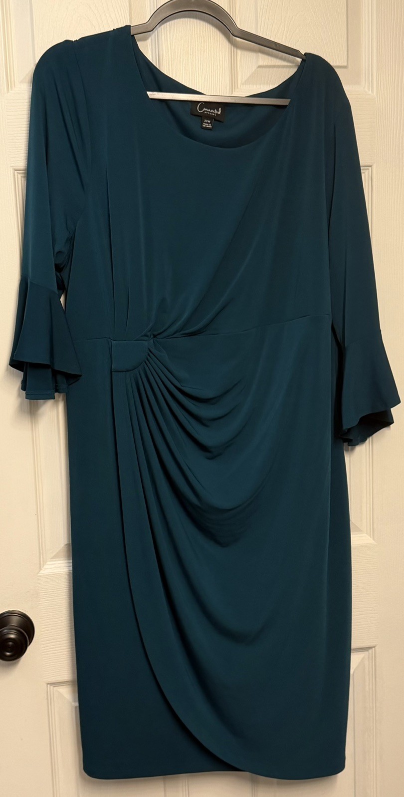 Connected Apparel Plus Size Mock Wrap Dress 22W Evergreen Color Poly/Spandex