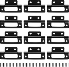 12 Pack 2-Inch Black Flush Hinges, No Mortise Door Hinges for Interior Use