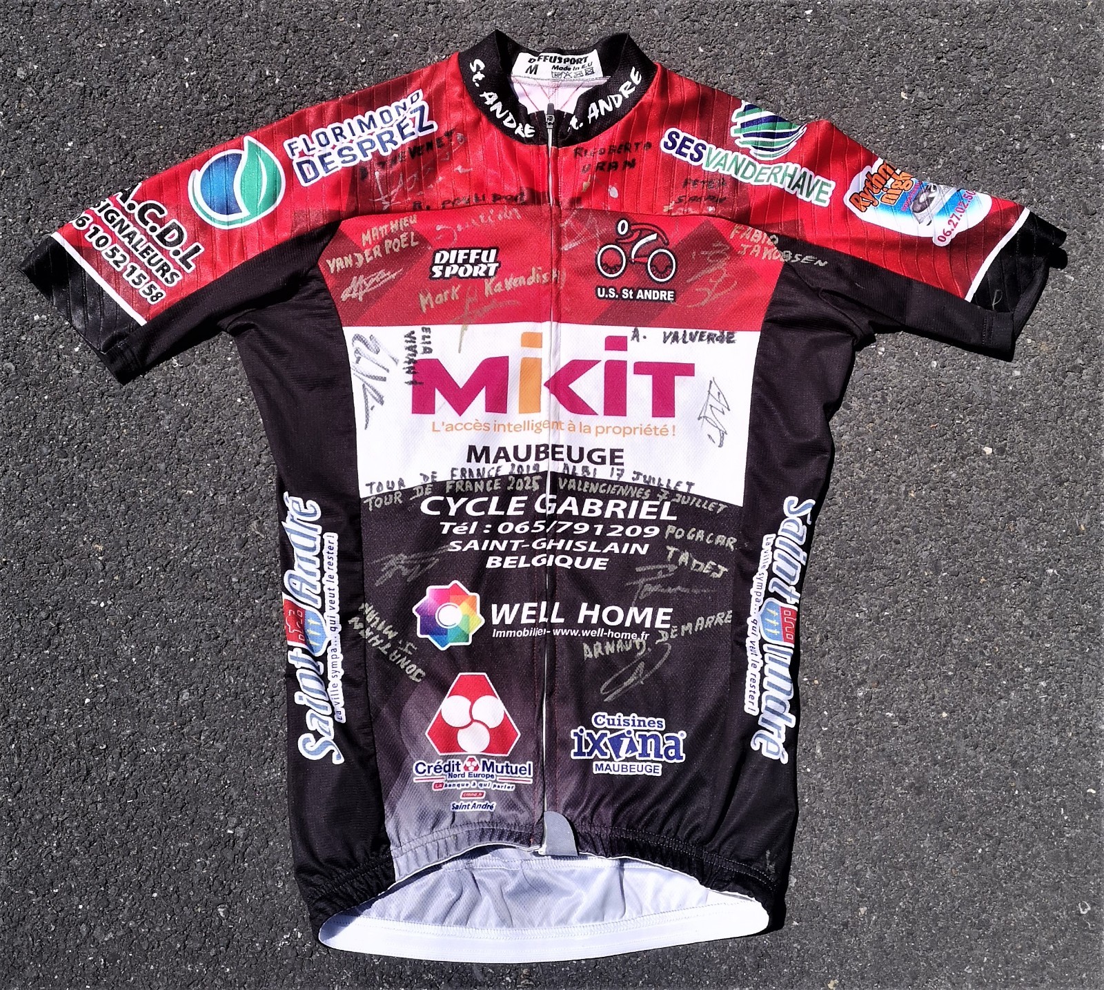 Maillot dédicacé 16 champions cyclistes Sagan et Poulidor cadeau idéal pour passionné de vélo
