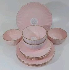 Camila New Gold Finish Scalloped Plate Bowl Set Pink, Freezer To Oven To Table