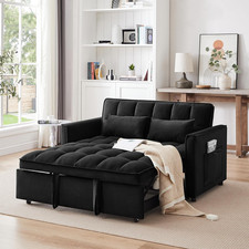 Modern 3-in-1 Convertible Sleeper Sofa Bed with Adjustable Backrest, Black Velve
