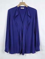 EMILIO PUCCI BLUE 100% SILK PEAT FRILL DETAIL RELAXED FIT SMART BLOUSE UK 8