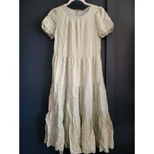 J. Crew Sage Green Floral Tiered Midi Dress XS Pocket Short Sleeve Spring Summer