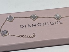 QVC Yellow Gold Plated Silver Simulated Mother of Pearl & Diamonique Bracelet