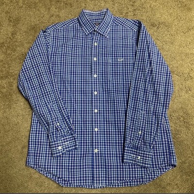 Vineyard Vines Performance Shirt Men s Sz Large Blue Check Slim Fit Tucker