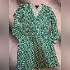 Stella & Julie Green White Faux Wrap Office Casual Everyday Dress 14 (A3)