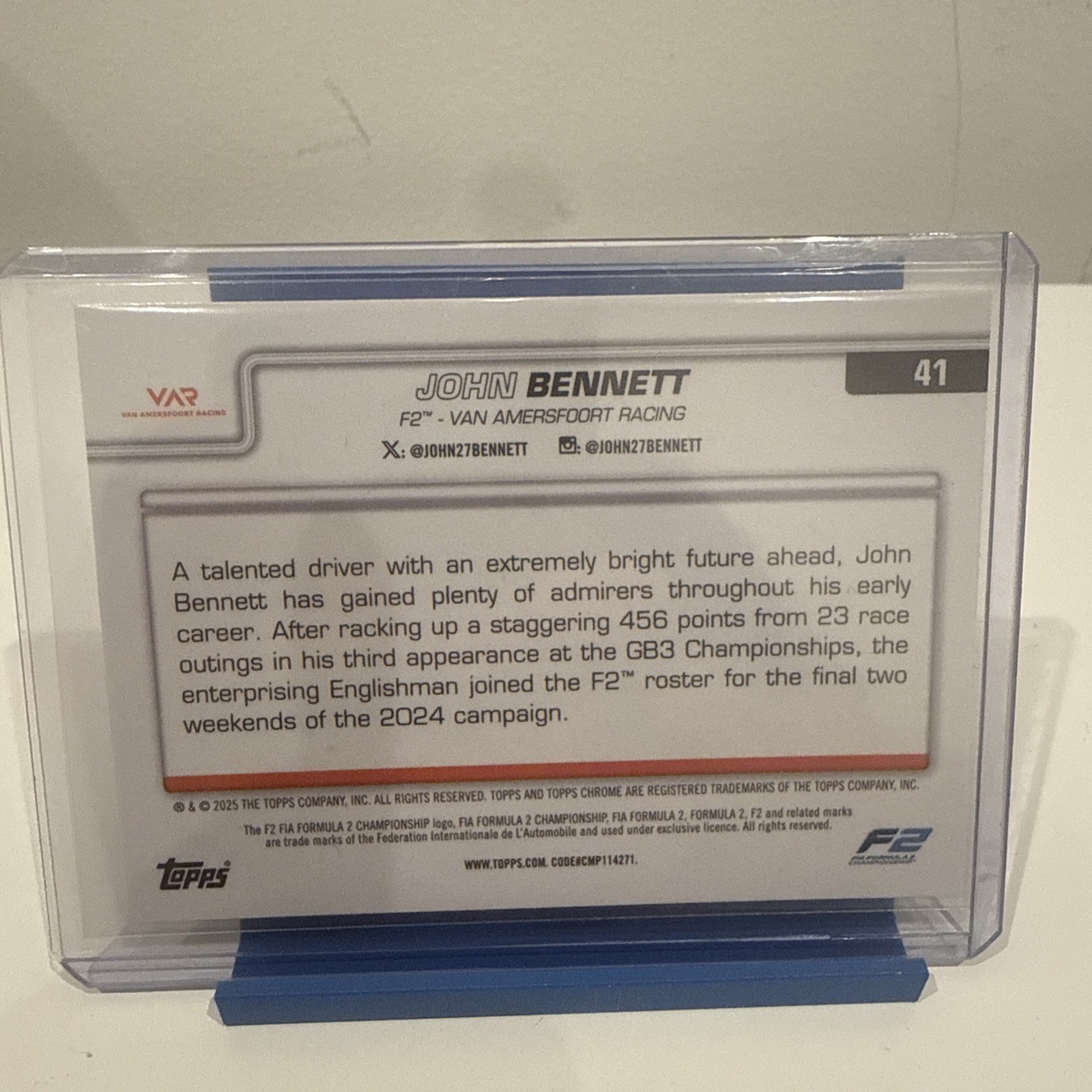 2025 Topps Chrome Formula 1 - John Bennett F2 Aqua Checker Flag Refractor /199 view 3