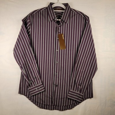 NWT Perry Ellis Striped Men Long Sleeve Large Purple Gray