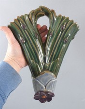 Antique WELLER Art Pottery ARDSLEY Pattern Cattail Flower Double Wall Pocket, NR