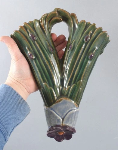 Antique WELLER Art Pottery ARDSLEY Pattern Cattail Flower Double Wall Pocket, NR