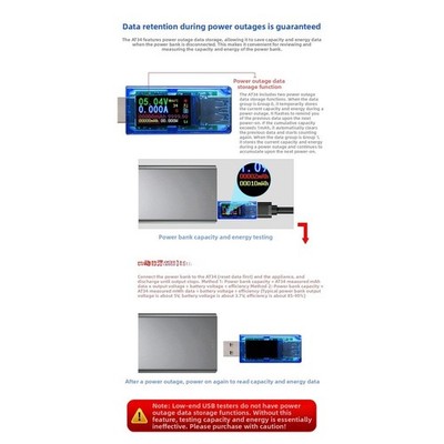 USB Power Meter with Color LCD Screen for Voltage and Current Battery Testing