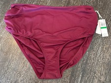 Anne Cole Convertible High Waist Shirred Swim Bottom Wine Burgundy Large NWT
