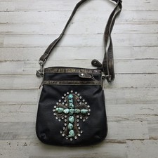Western Faux Leather Crossbody Bag Turquoise Cross Rhinestone Cowgirl Purse